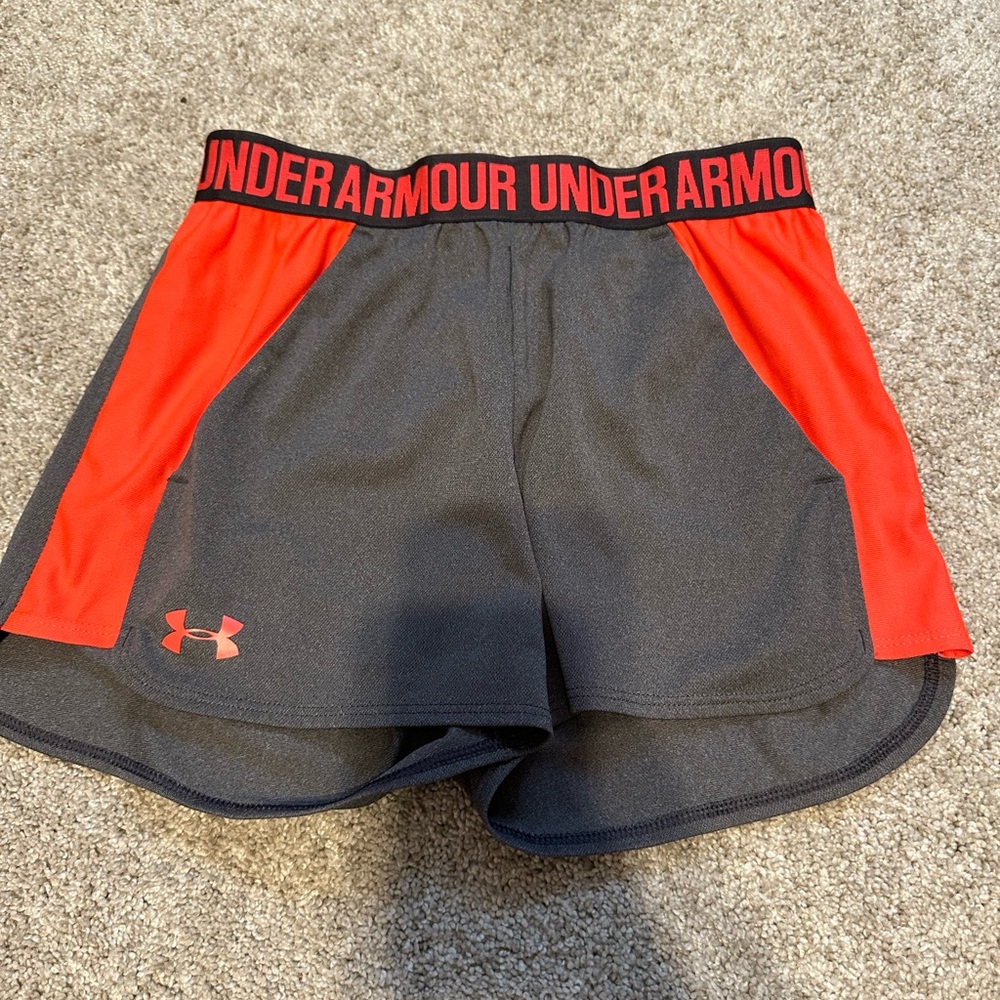 Grey and orange under armour shorts